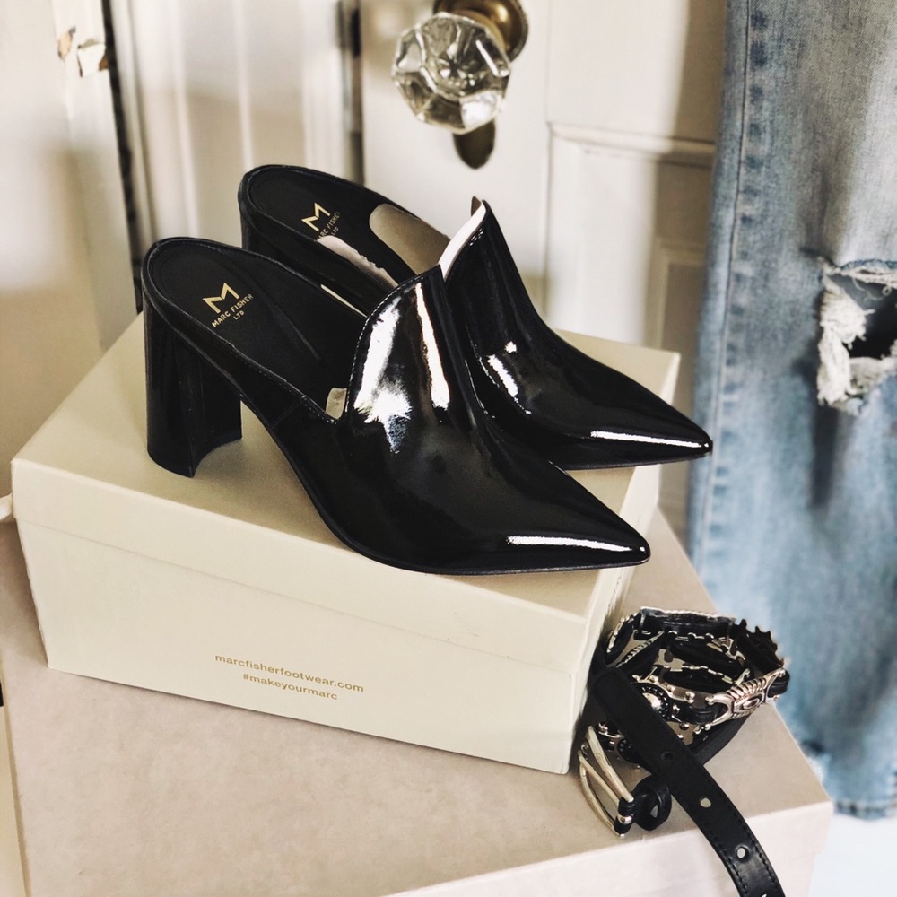 Marc fisher hilda mules. Patent black, 6, NIB